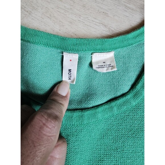 Moth by Antropologie Kelly Green Floral Embossed Cuff Sleeve Cropped Sweater M - Picture 3 of 8